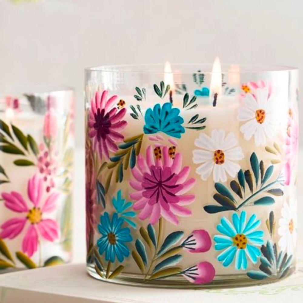 NEW Pottery Barn hand painted glass candle white fig & vetiver